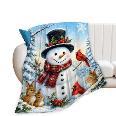 Snowman Winter Holiday Animals Blanket for Cozy Winter Nights
