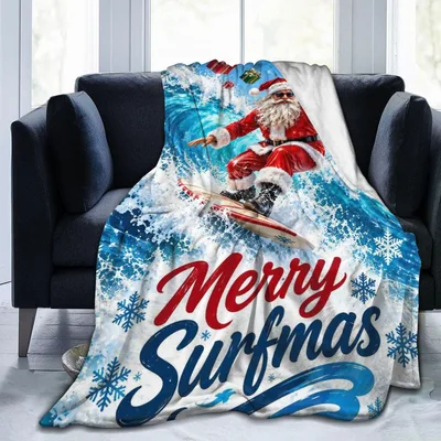 Surfing Santa Blanket: Merry Surfmas Throw for Holiday Fans