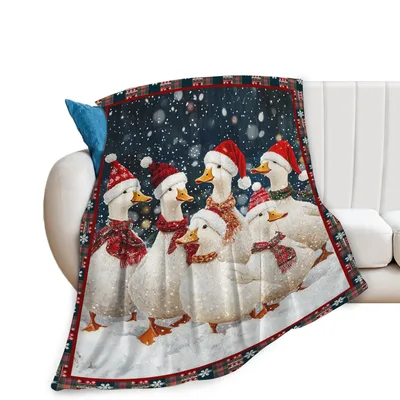 Christmas Ducks Blanket: Six Snowy Ducks in Holiday Hats and Scarves