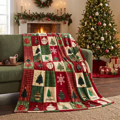 Christmas Patchwork Trees Ornaments Blanket