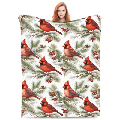 Red Cardinals on Snowy Blanket: Winter Throw