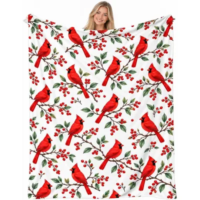 Cardinals and Berries Blanket for Bird Lovers
