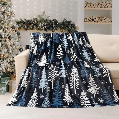 Winter Pine Trees Blanket for Cozy Holiday Nights