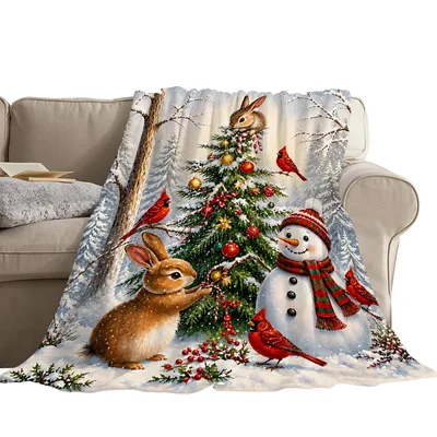 Snowman and Cardinals Blanket for Winter Cozy Nights