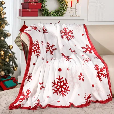 Winter Holiday Blanket with Red Snowflakes for Cozy Nights