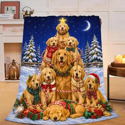 Golden Retriever Christmas Blanket for Dog Lovers