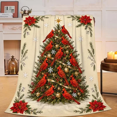 Cardinal Christmas Tree Blanket for Winter Nights