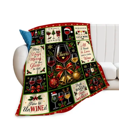 Christmas Wine Lover Blanket for Holiday Sipping