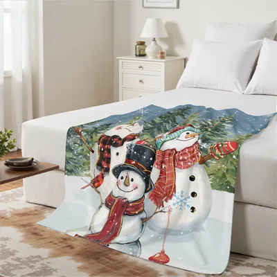 Christmas Snowmen Blanket: Three Snowmen in a Winter Scene