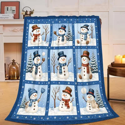 Snowman Winter Christmas Blanket featuring nine cheerful snowmen