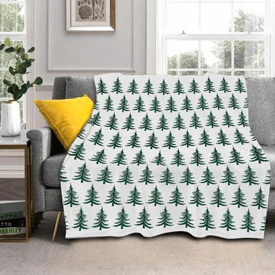 Evergreen Tree Blanket: Forest Green Pines on White
