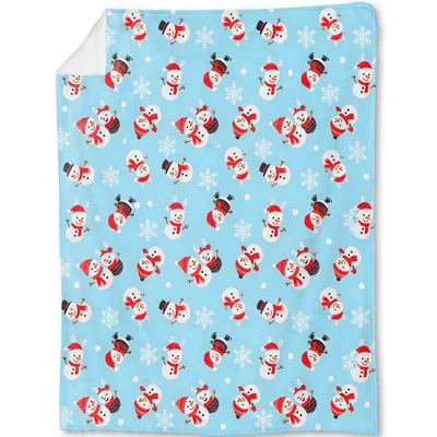 Snowmen Snowflakes on Sky Blanket