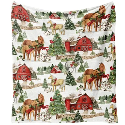 Christmas Horse Barn Blanket: Snowy Farm Scene for Winter Nights