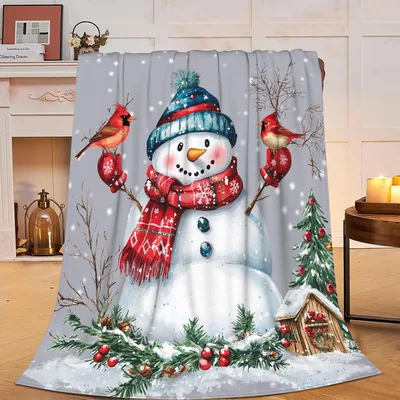 Snowman Cardinals Christmas Blanket for Winter Cozy Nights