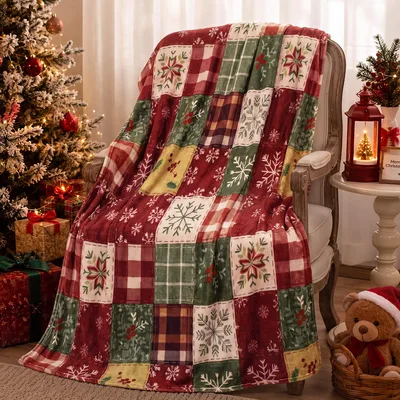 Christmas Patchwork Plaid Snowflake Blanket