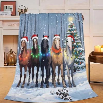 Christmas Horses Blanket: Five Winter Ponies in Party Lights
