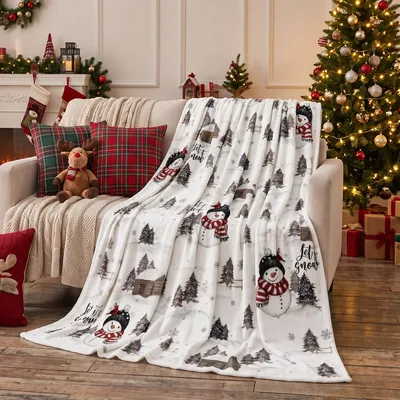 Snowman Winter Pine Trees Blanket for Cozy Nights