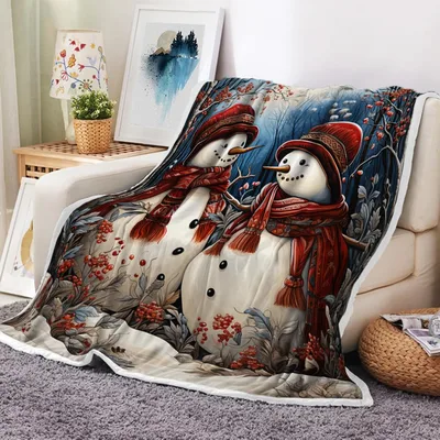 Snowman Couple Blanket for Winter Cozy Nights