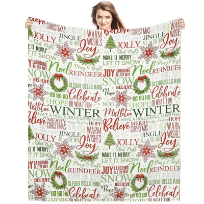 Christmas Word Art Blanket: Holiday Words in Red and Green