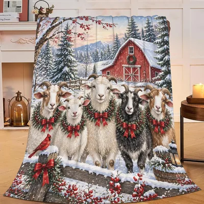 Christmas Goats Blanket for Winter Barn Lovers
