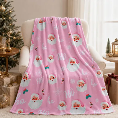 Retro Santa Blanket: Pink Vintage Holiday Throw for Cozy Nights