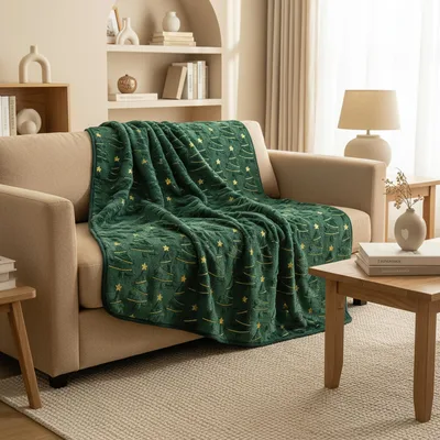 Holiday Stars Blanket with Gold Christmas Trees