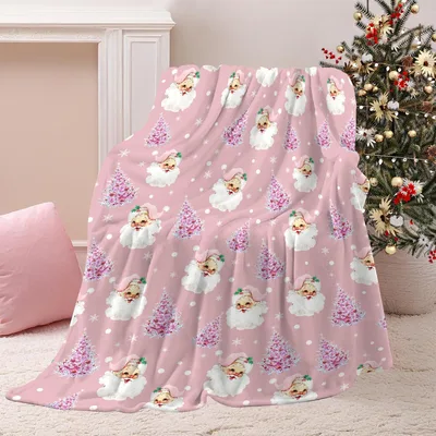 Retro Santa Claus Blanket in Soft Pink Holiday Style