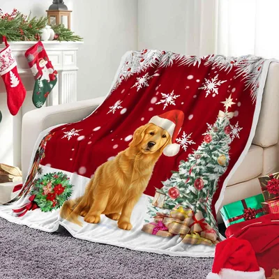 Golden Retriever Holiday Blanket: Festive Dog with Santa Hat