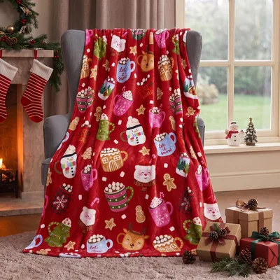 Hot Cocoa Lover Blanket with Festive Holiday Mugs