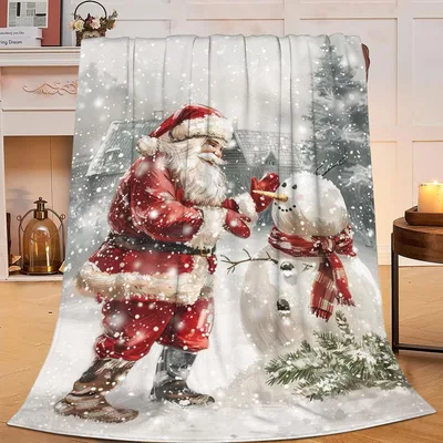 Vintage Santa Snowman Christmas Blanket: Cozy Holiday Artwork