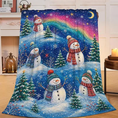 Snowman Winter Wonderland Blanket with five snowmen pines