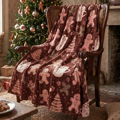 Hot Cocoa Christmas Blanket with Gingerbread Cookies