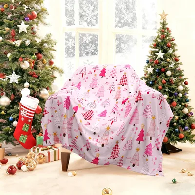 Pink Holiday Tree Blanket for Cozy Winter Nights