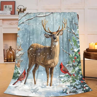 Winter Deer Cardinals Blanket for Cozy Winter Nights