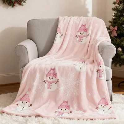Pink Snowman Blanket for Cozy Winter Nights