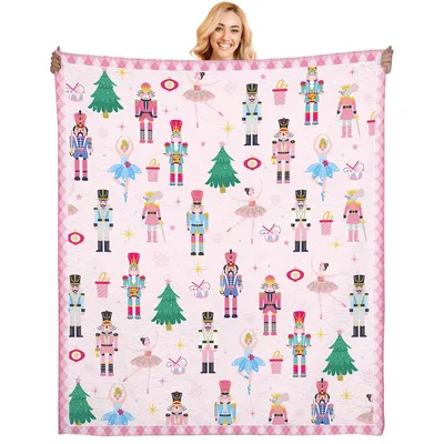 Pink Nutcracker Blanket for Holiday Cozy Nights