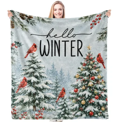 Snowy Winter Birds Blanket: Cardinals on a Frosty Day