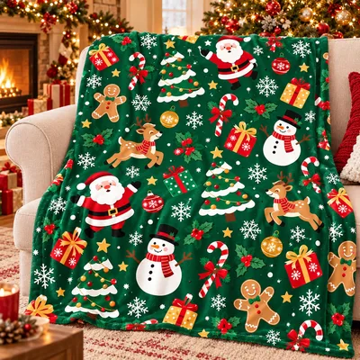 Christmas Santa Snowmen Reindeer Blanket for Cozy Holidays