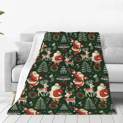 Santa and Reindeer Blanket: Vintage Christmas Pattern Throw