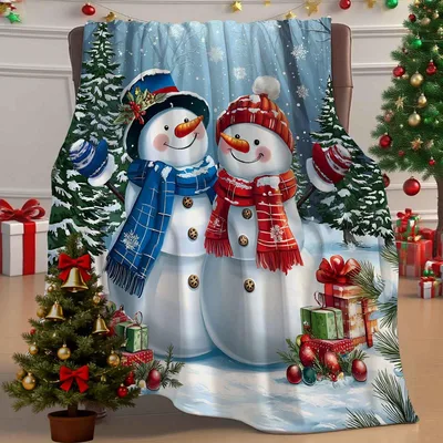 Snowman Couple Winter Christmas Blanket for Cozy Nights