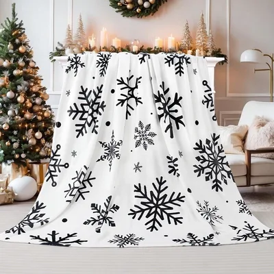 Black and White Snowflake Blanket: Winter Pattern Throw
