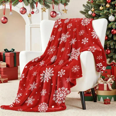 Christmas Snowflake Blanket: Red Throw with White Winter Patterns