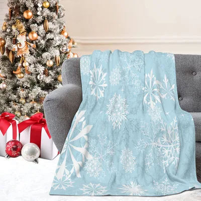 Light Blue Christmas Blanket with Snowflakes for Winter Nights