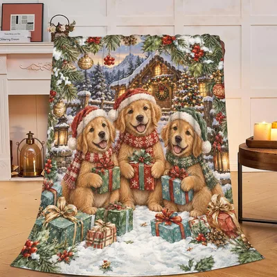 Christmas Puppies Blanket for Holiday Cozy Nights