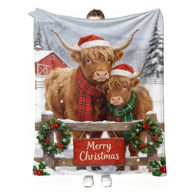 Holiday Highland Cow Blanket for Winter Cozy Nights
