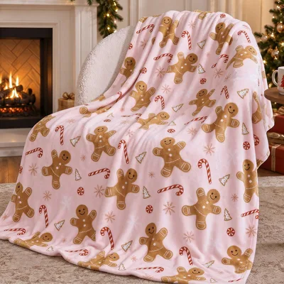 Holiday Cookie Pattern Blanket: Pink Gingerbread Men Throw