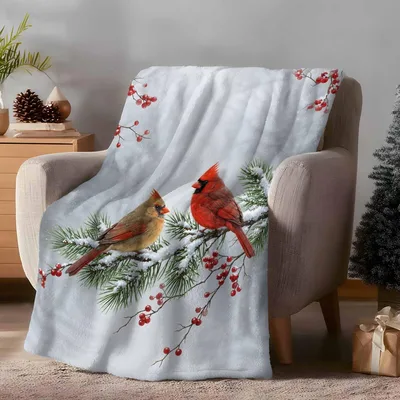 Cardinals on Snowy Pine Blanket for Winter Cozy Nights