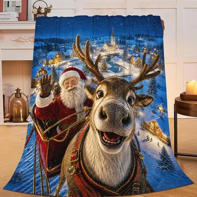 Santa Sleigh Selfie Blanket for Christmas Lovers