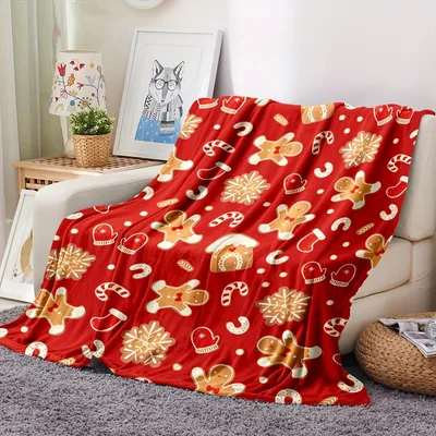 Red Gingerbread Men & Blanket: Festive Holiday Throw with Cookies