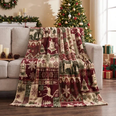 Rustic Christmas Reindeer Pattern Blanket for Cozy Winter Nights